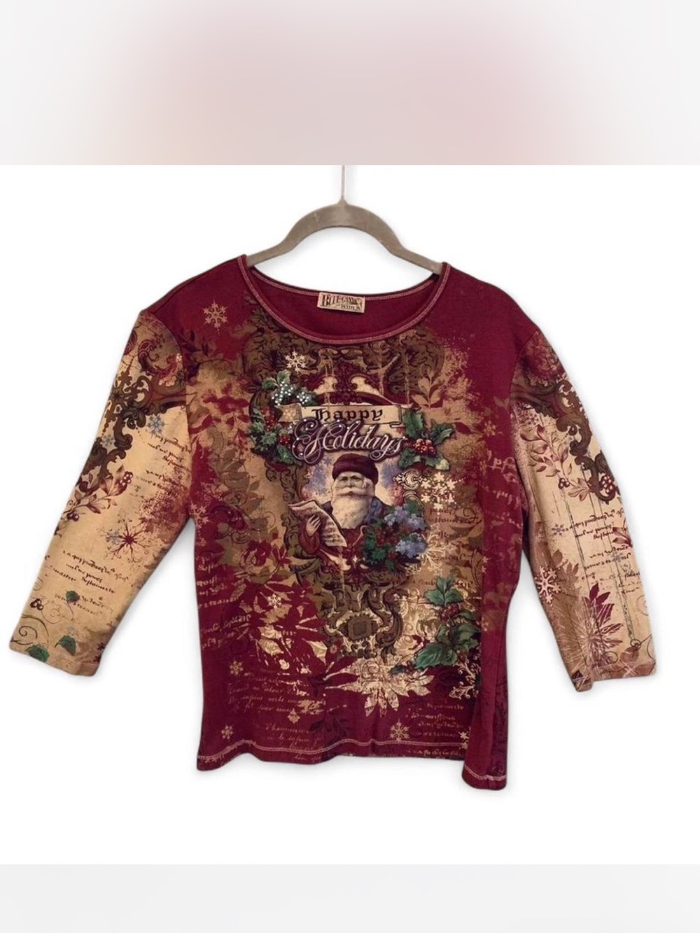 Vintage Blue Canyon Clothing Happy Holidays Womens ' Long Sleeve Top Burgundy M